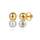 Yellow Gold Bujukan and Pearl Stud Earrings