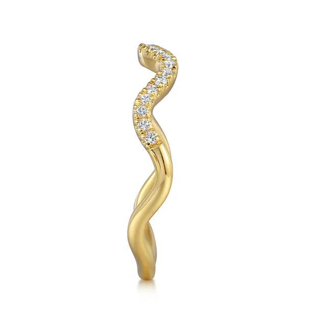 Diamond Wave Stackable Yellow Gold Ring