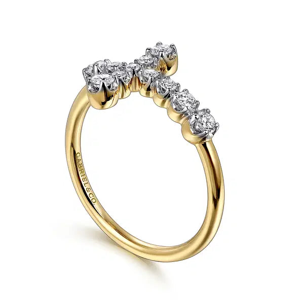 Yellow Gold Horizontal Diamond Cross Ring