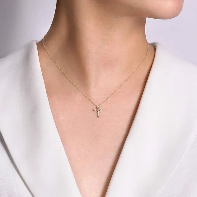 Yellow Gold Marquise Shaped Diamond Cross Necklace