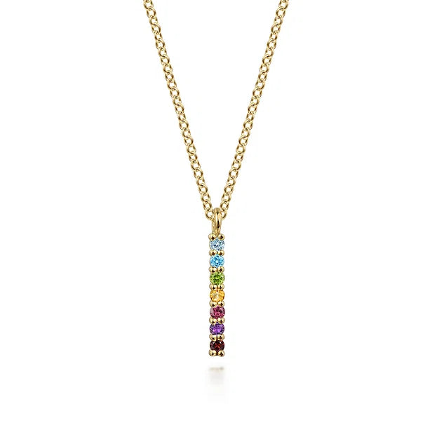 Rainbow Colored Stone Bar Necklace