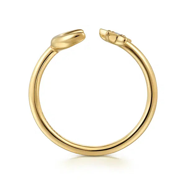Yellow Gold White Sapphire Moon and Star Open Ring