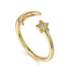 Yellow Gold White Sapphire Moon and Star Open Ring