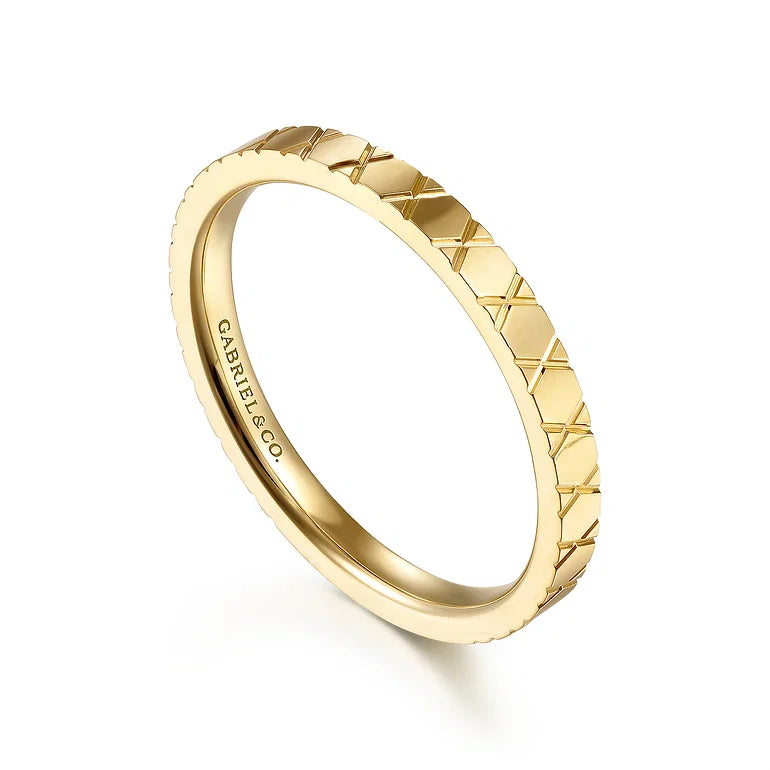 Yellow Gold X Pattern Stackable Ring