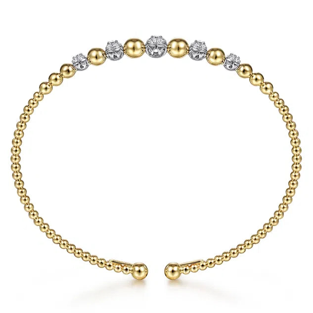 White and Yellow Gold Bujukan Bead and Pave Diamond Bangle