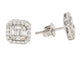 White Gold .47 CTW Baguette Diamond clusters and Cushion Halo Stud Earrings