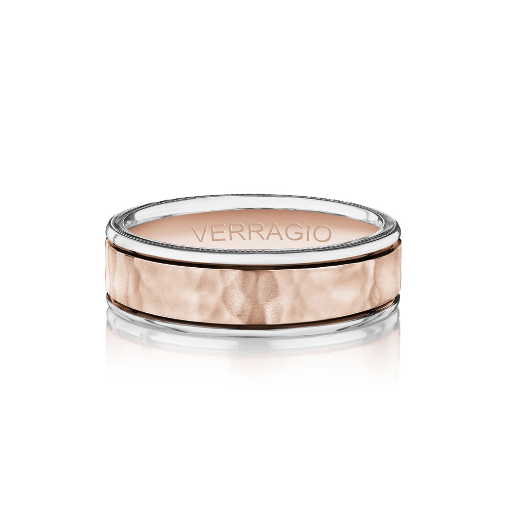 Verragio VWB-7010HM men's 14K rose gold satin wedding band with white gold inlay, 7mm