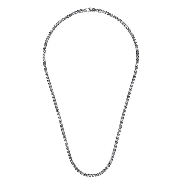 Men's Sterling Silver Solid 22" Round Box Chain Necklace