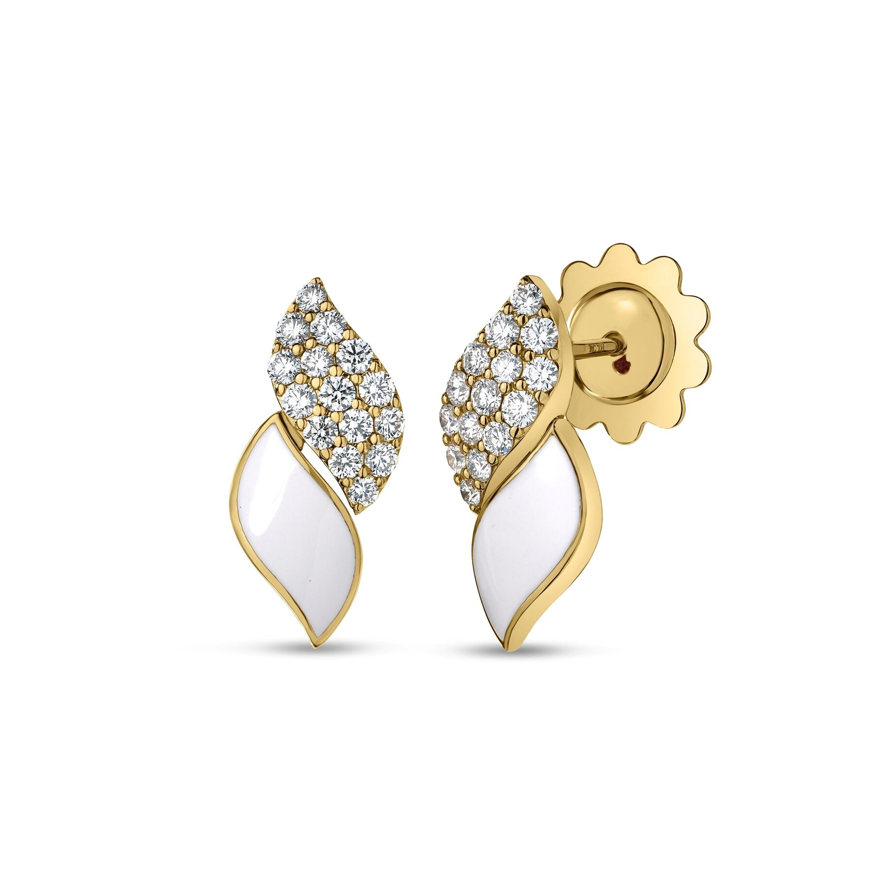 San Marco Diamond And White Enamel Small Stud Earrings