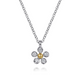 Sterling Silver and Yellow Gold Diamond Flower Pendant Necklace