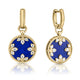 Yellow Gold Blue Lapis Medallion and Diamond Drop Earrings