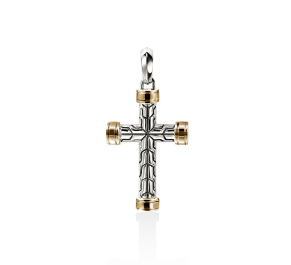 Yellow Gold and Sterling Silver Essentials Spiritual Cross Pendant