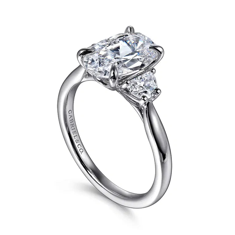 Devon White Gold Oval Three Stone Lotus Diamond Engagement Ring Setting