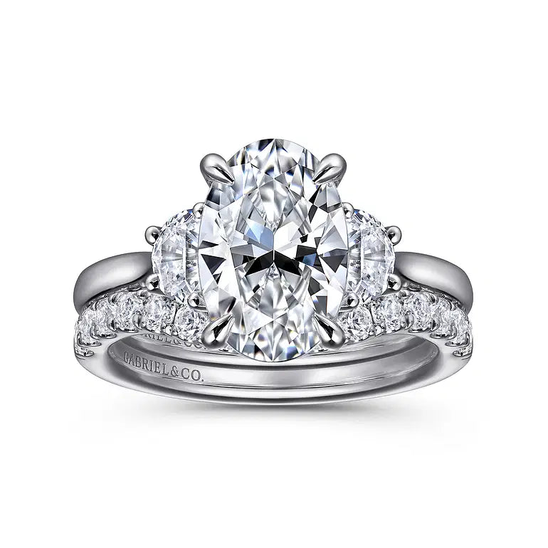 Devon White Gold Oval Three Stone Lotus Diamond Engagement Ring Setting