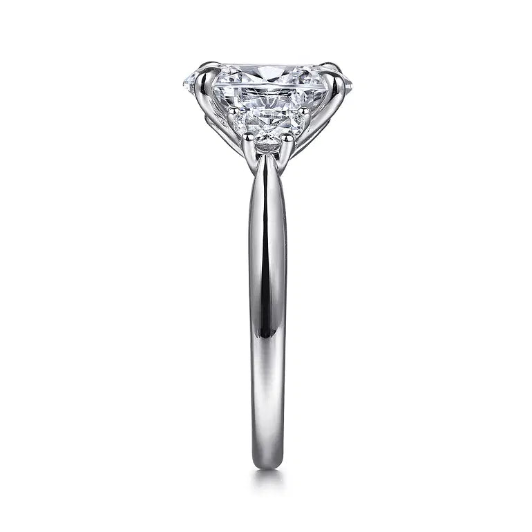 Devon White Gold Oval Three Stone Lotus Diamond Engagement Ring Setting
