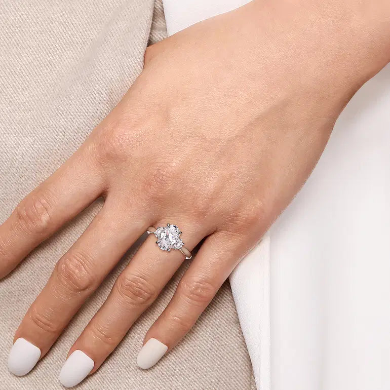 Devon White Gold Oval Three Stone Lotus Diamond Engagement Ring Setting