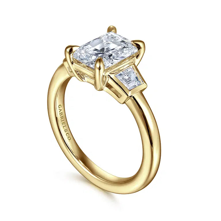 Lyon Yellow Gold Radiant Cut Three Stone Diamond Engagement Ring Setting