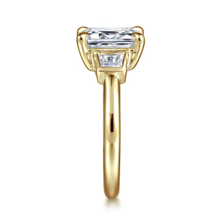 Lyon Yellow Gold Radiant Cut Three Stone Diamond Engagement Ring Setting