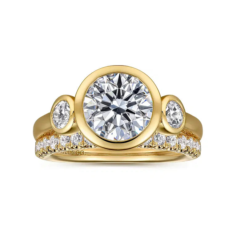 Henley Yellow Gold Round Three Stone Bezel Set Diamond Engagement Ring Setting