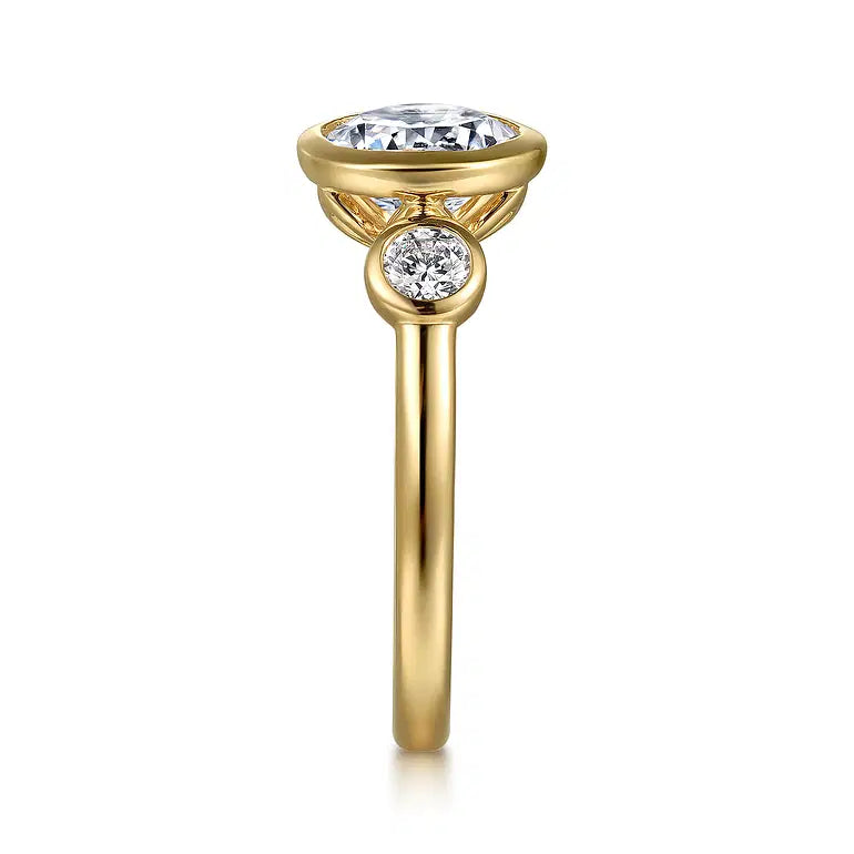 Henley Yellow Gold Round Three Stone Bezel Set Diamond Engagement Ring Setting