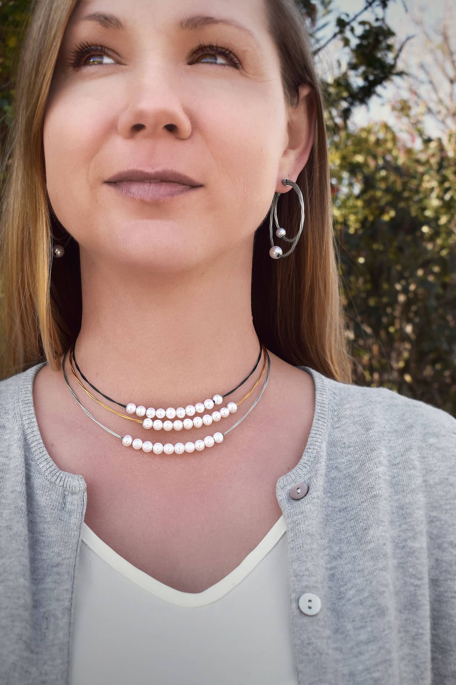 Black Cable Necklace with Freshwater Pearls