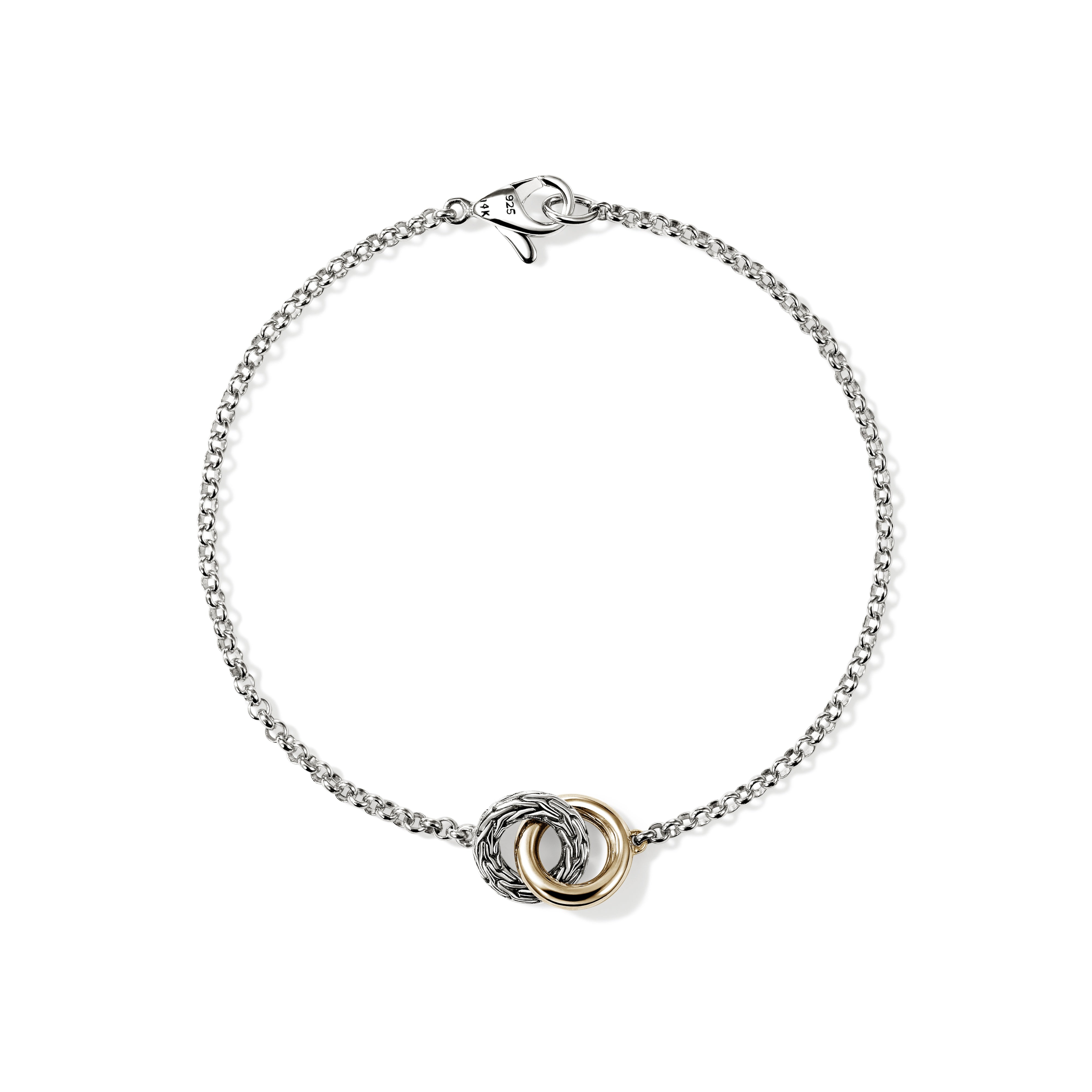 Yellow Gold and Sterling Silver Interlinking Circle Bracelet