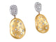 Yellow and White Gold Organic Oval Flush Set Diamond Drop Earrings