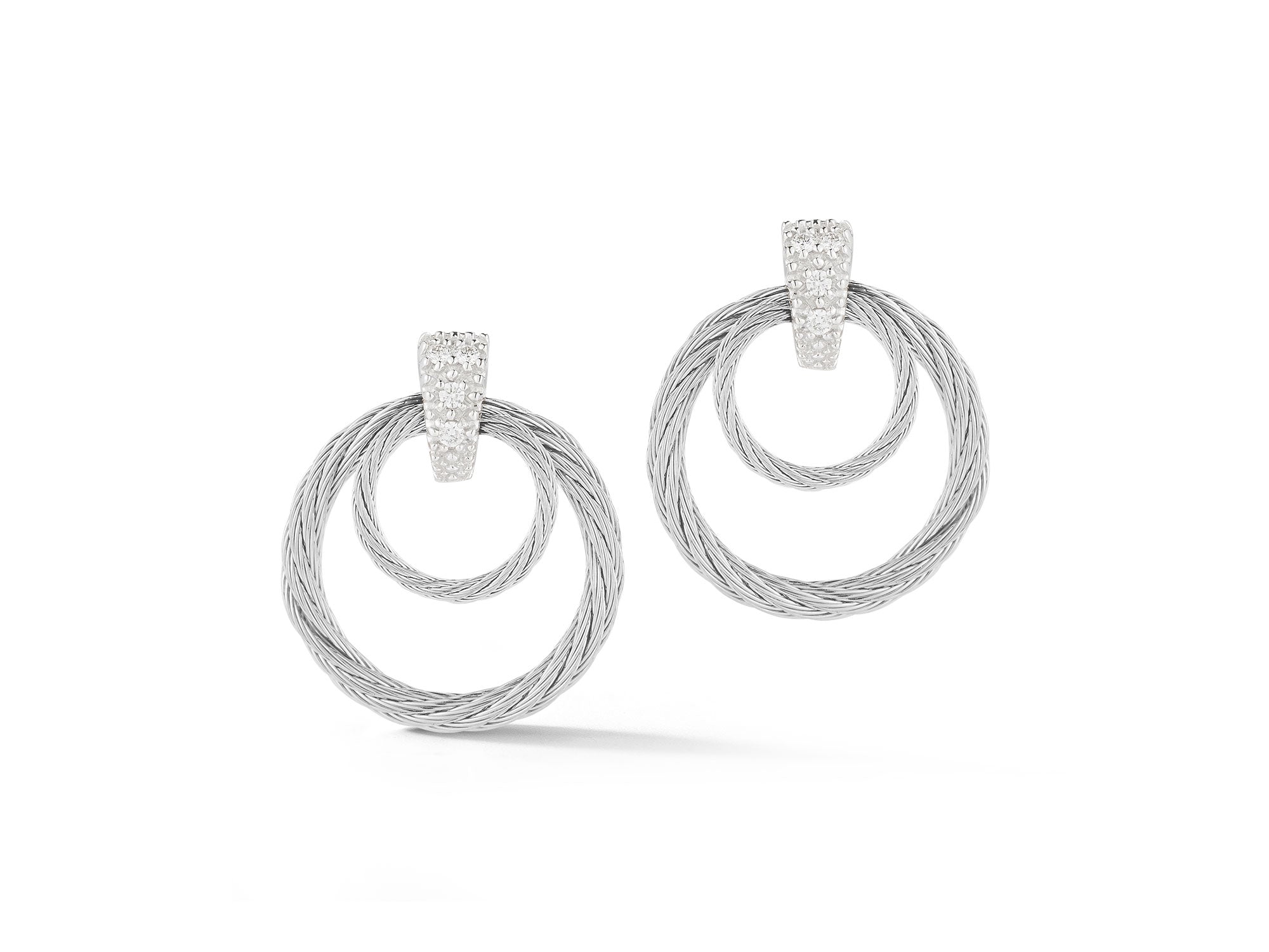 Grey Cable Droplet Stud Earrings with Diamonds