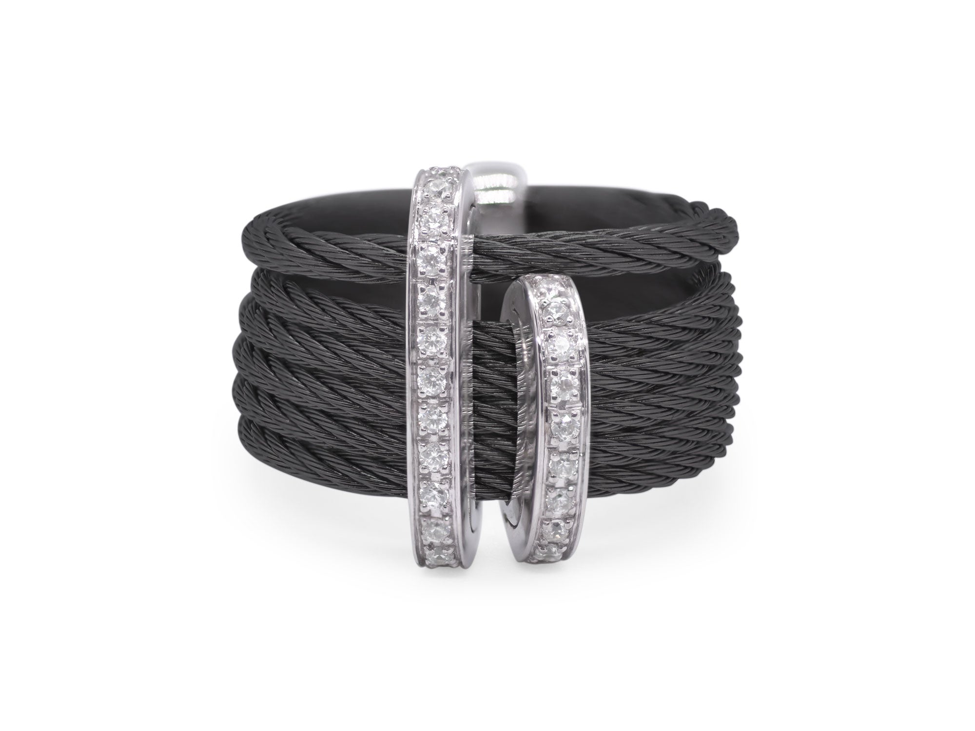 Black Cable Double Arch Over Twist Ring with Diamonds
