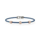 Rose Gold and Stainless Steel Caribbean Blue Cable Triple Diamond Station Bracelet