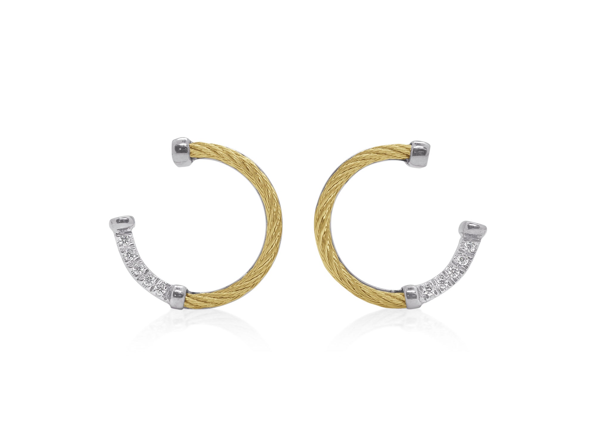 Yellow Cable Open Full Circle Earrings with Diamonds