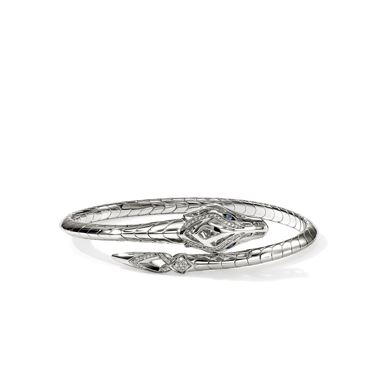 Sterling Silver Naga Diamond and Blue Sapphire Flex Cuff, 4mm
