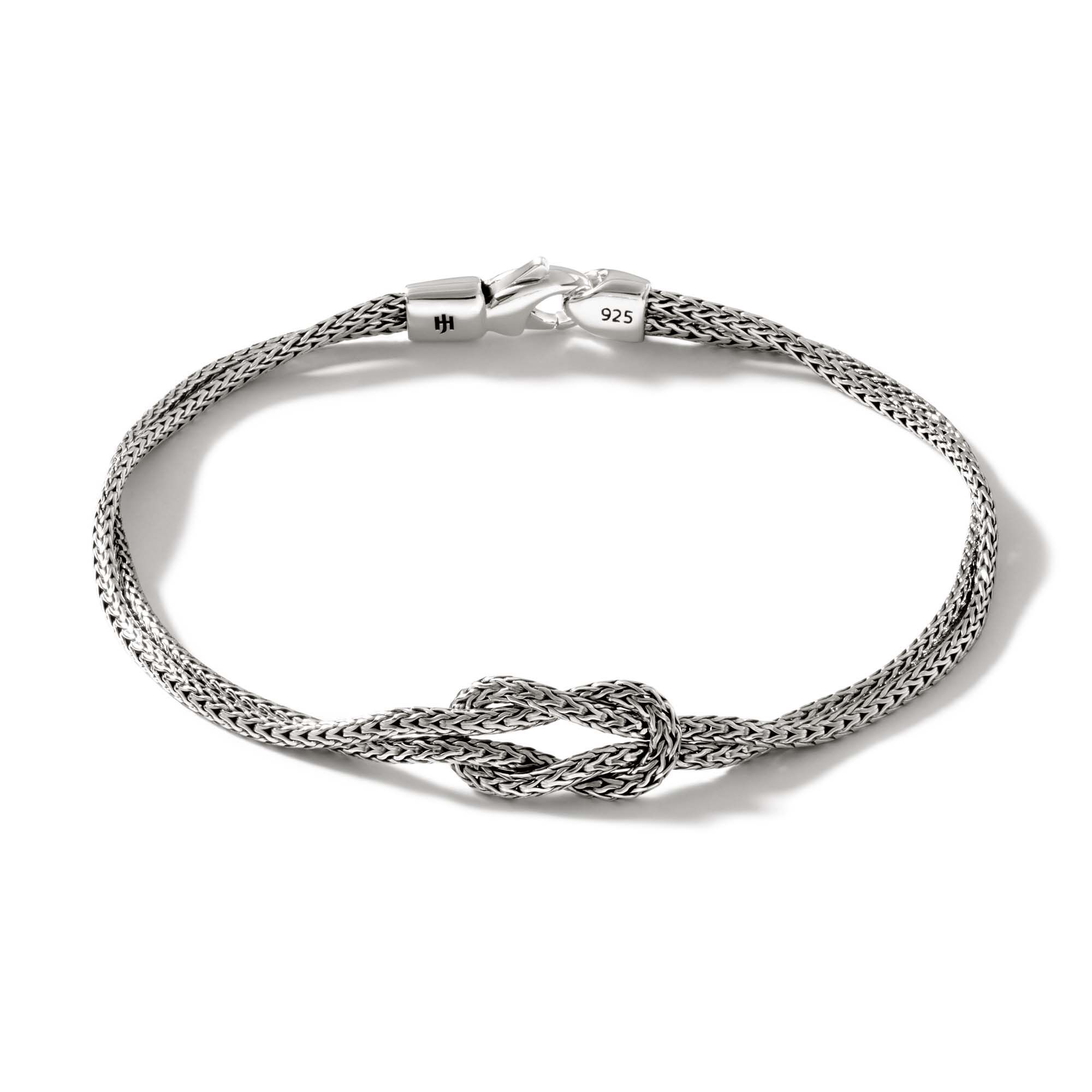 Sterling Silver Classic Chain Double Row Love Knot Bracelet