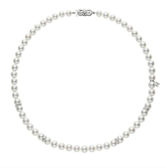 Akoya Cultured Pearl and Diamond Rondells Necklace