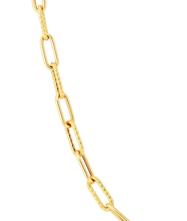 Alternating Polished and Fluted Yellow Gold 17" Paperclip Chain Necklace