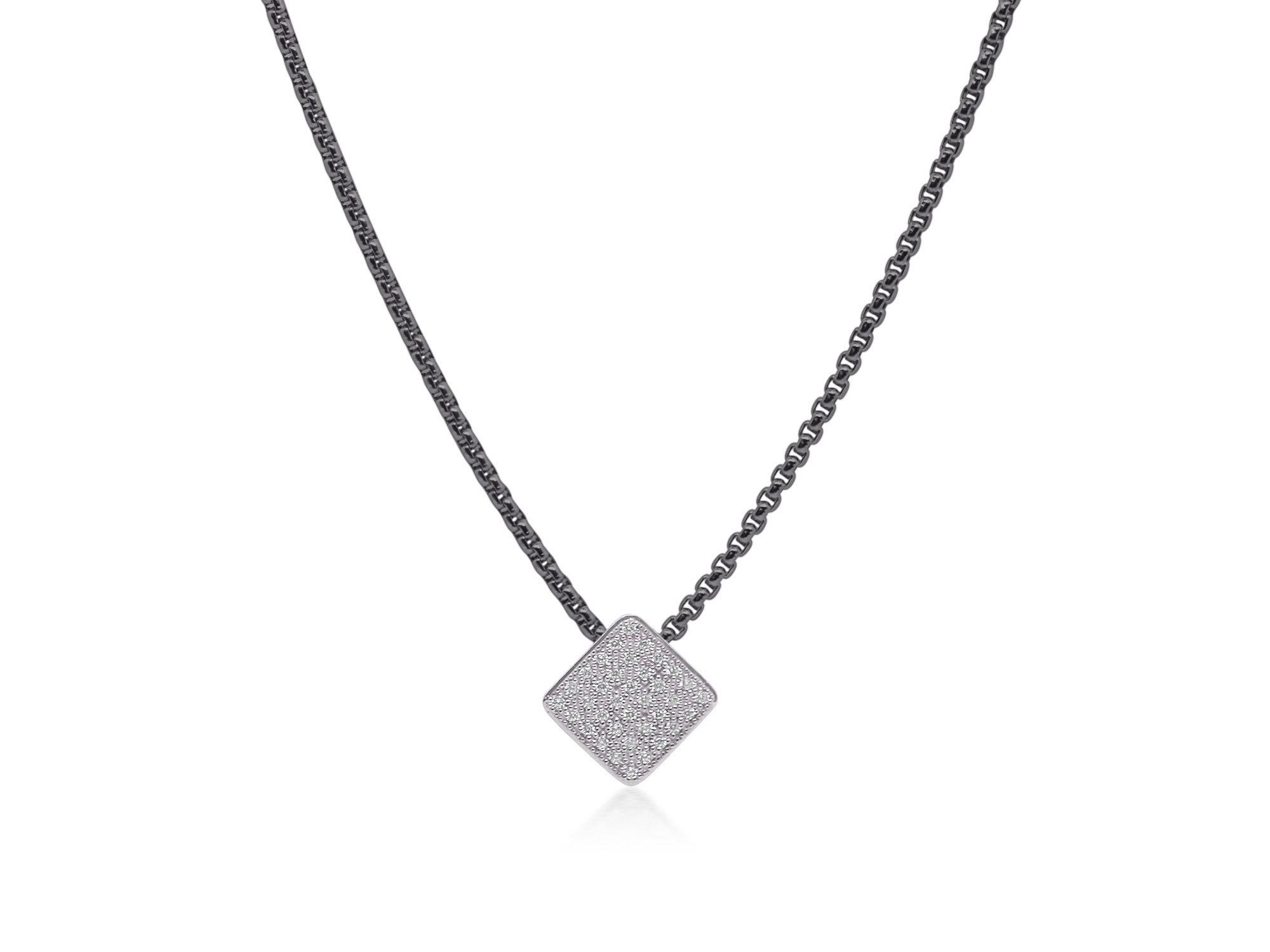 Black Chain Square Necklace with Diamonds