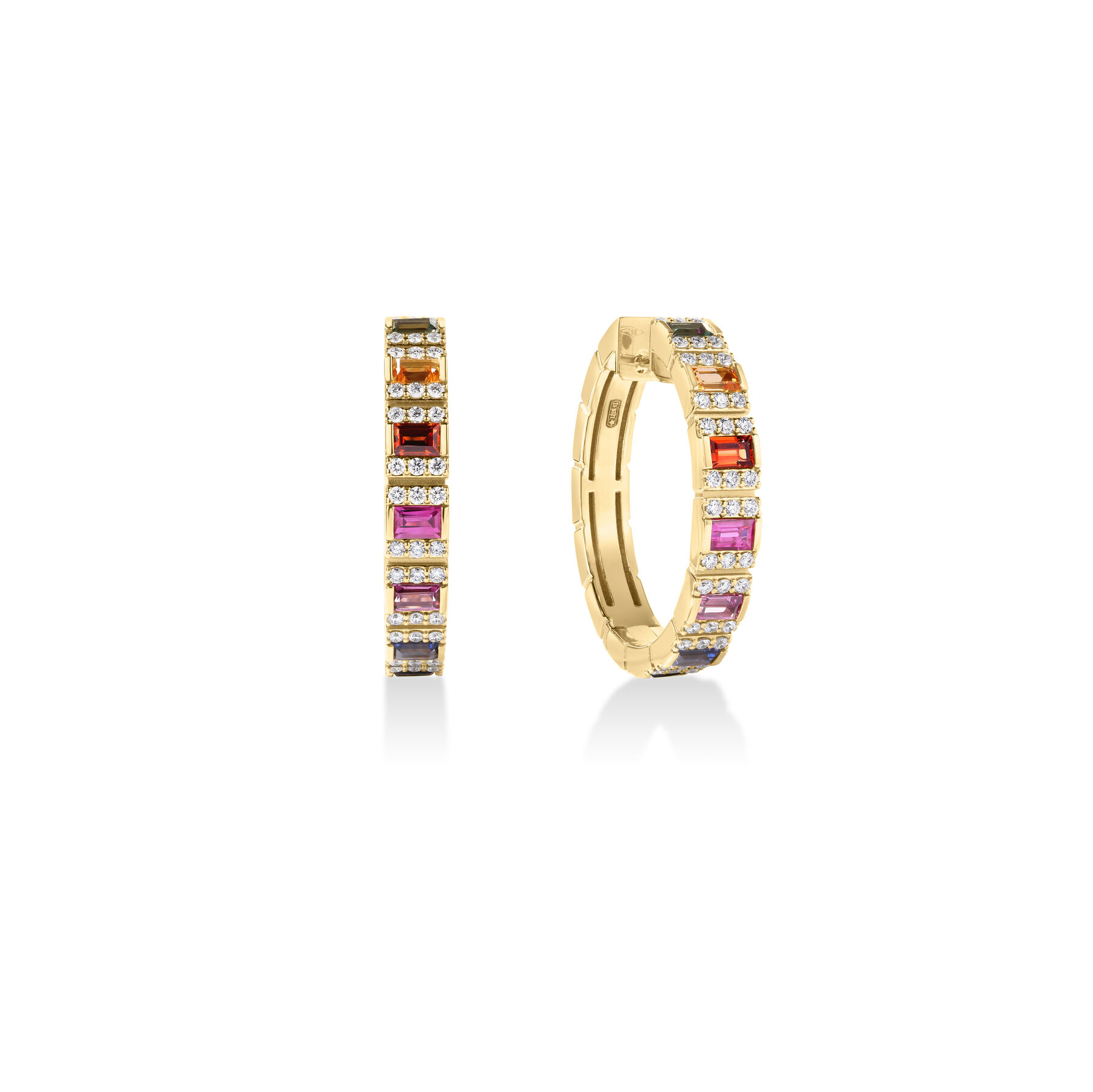 Obelisco Pave Diamond & Mixed Sapphire Hoop Earrings