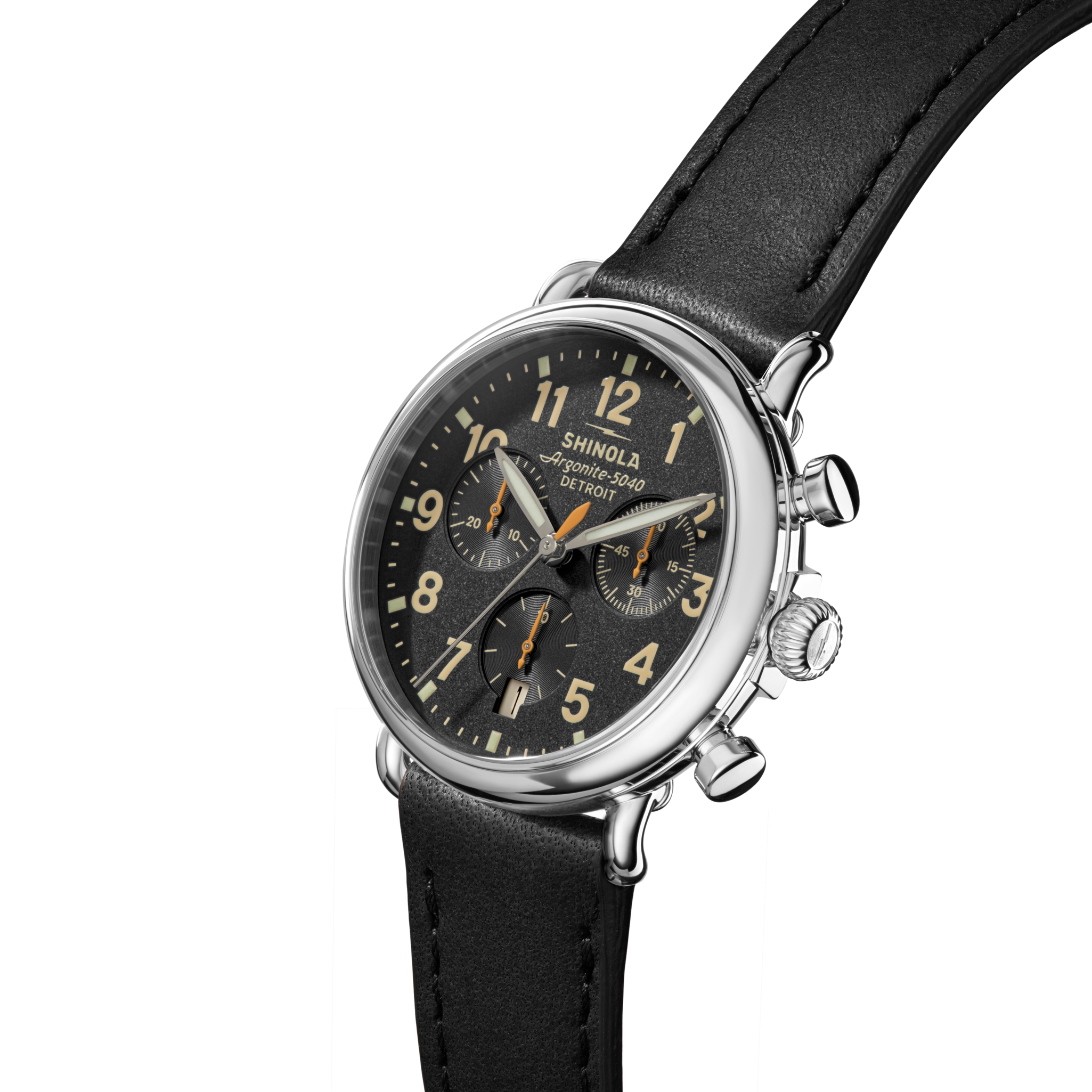 Runwell 3 Eye Chrono 37mm Watch, Black Dial - angle