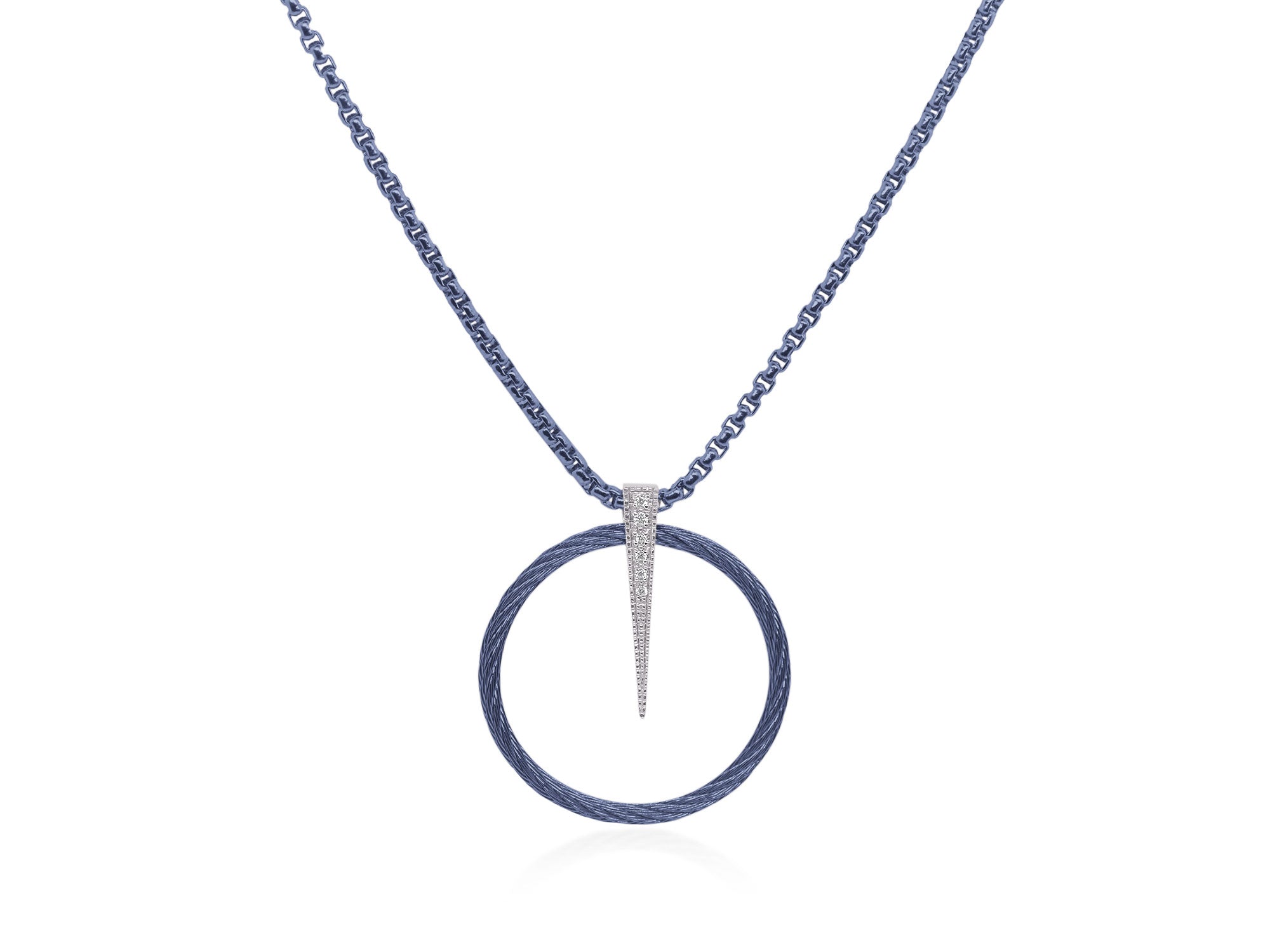 Blueberry Cable Chain Circle Spear Necklace with Diamonds