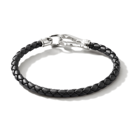 Black Leather Hook Clasp Bracelet