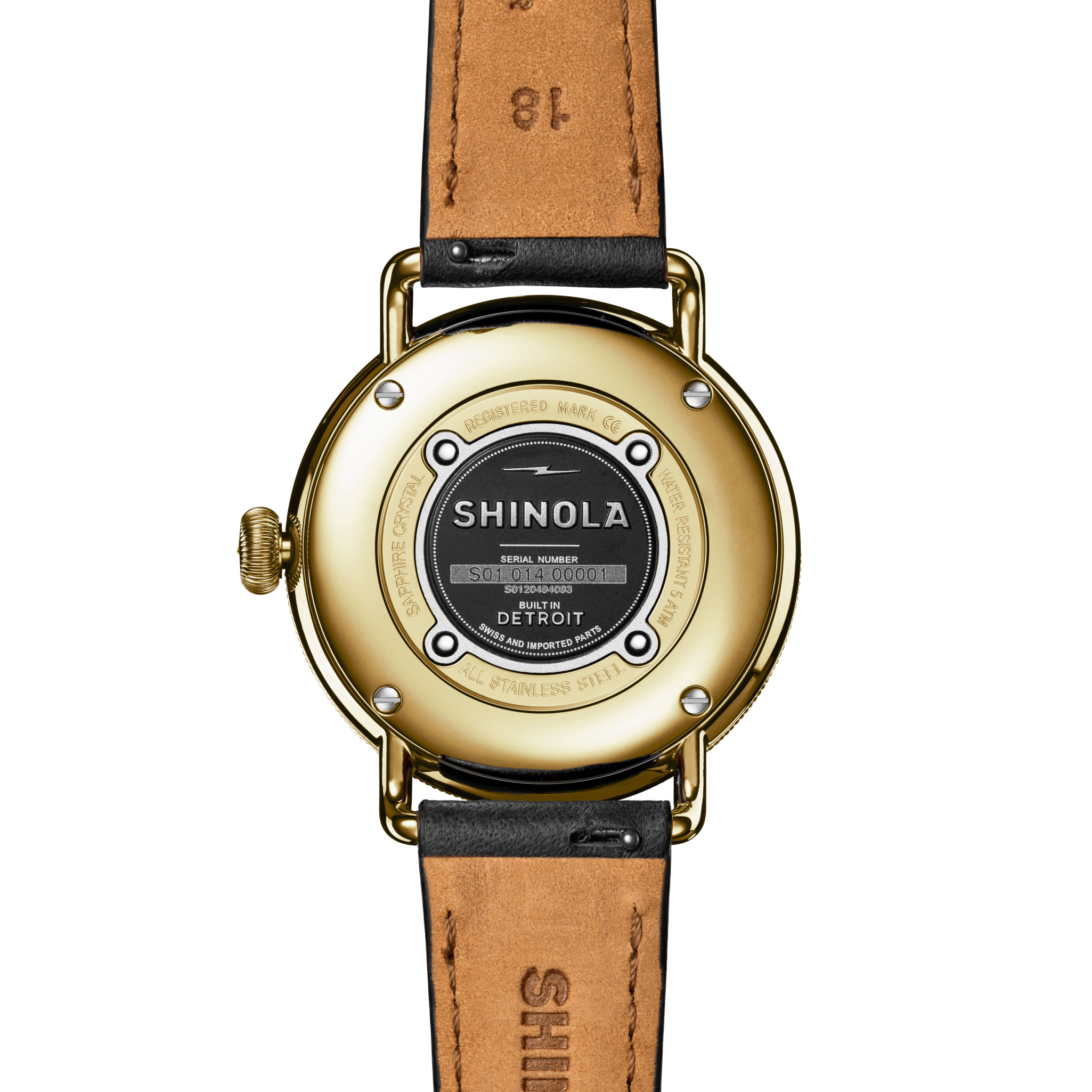 Shinola Canfield 3HD 38mm Watch, Espresso Black Dial - caseback detail