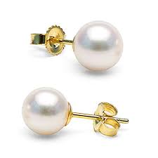 Yellow Gold 7-7.5mm A+ Akoya Pearl Stud Earrings