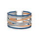 Stainless Steel Rose, Grey, and Caribbean Blue Cable Interlaced Cuff Bracelet