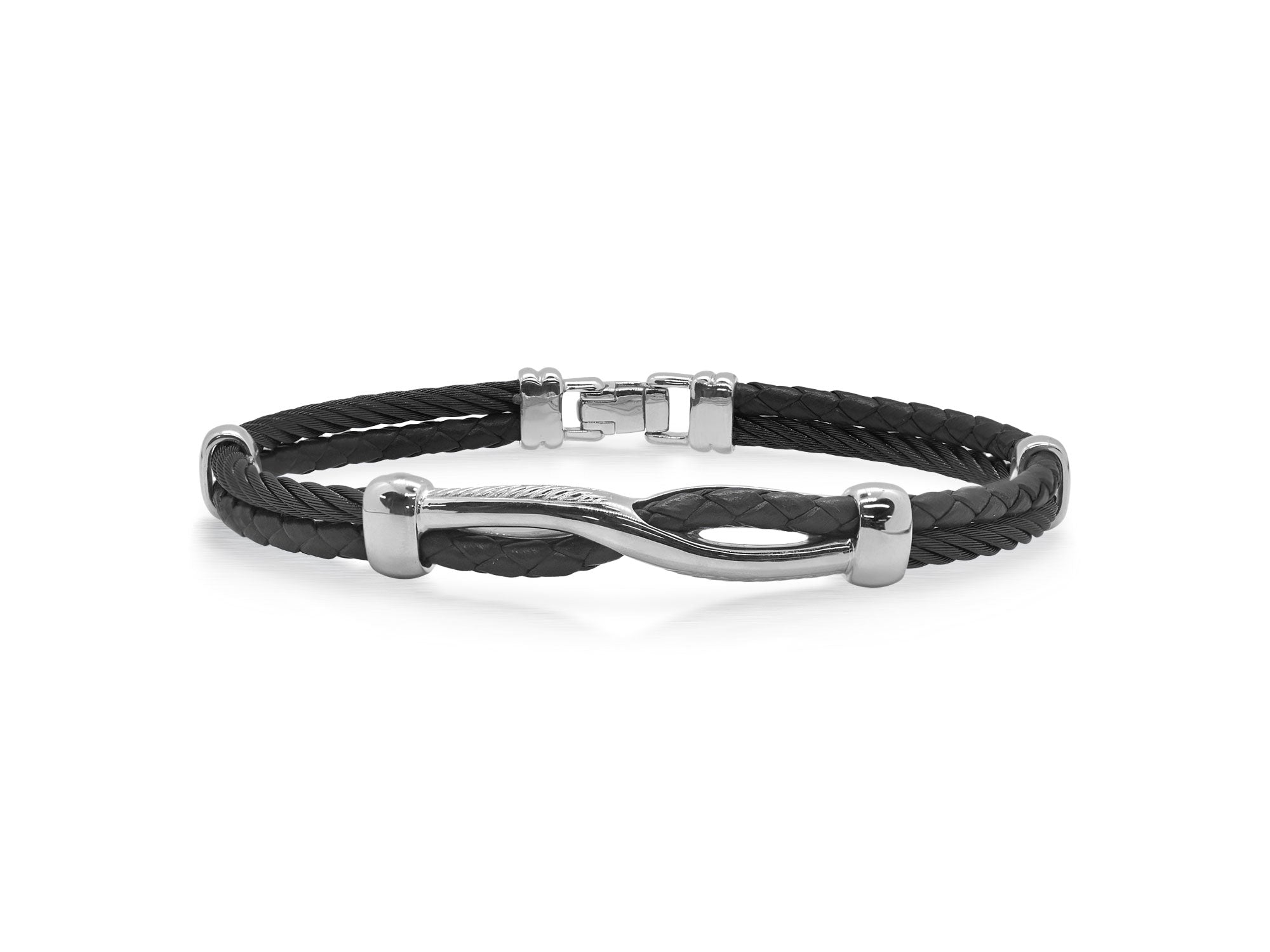 Men's Black Cable and Leather Twist Bracelet