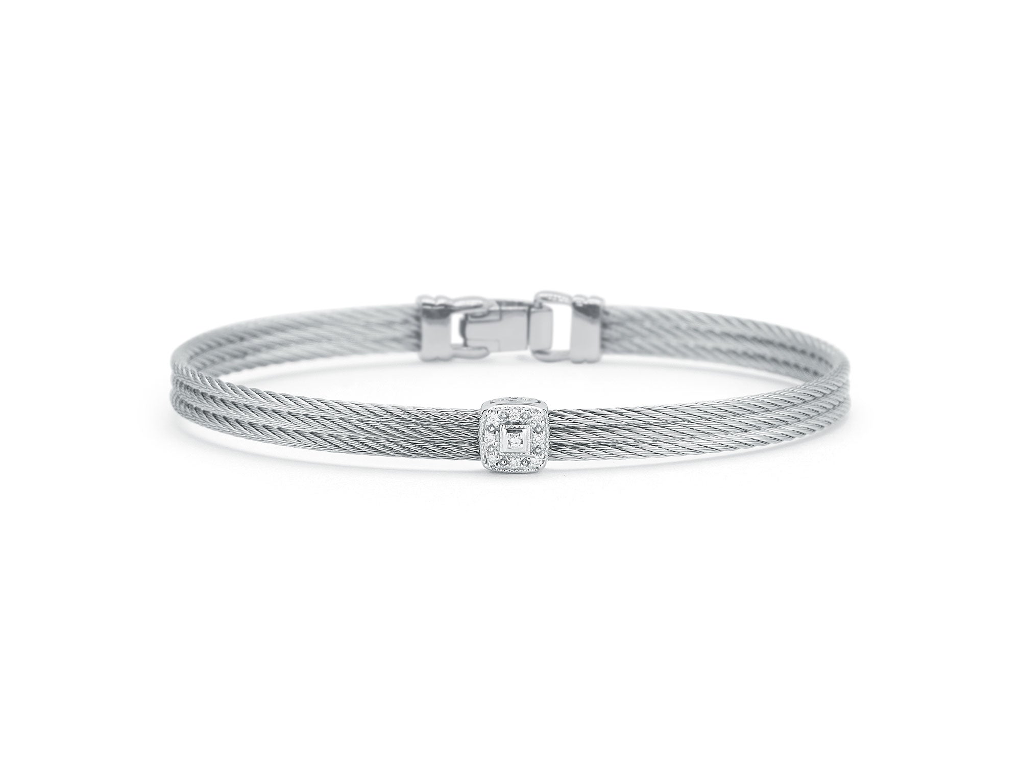 Grey Cable Stackable Bracelet with Single Square Station