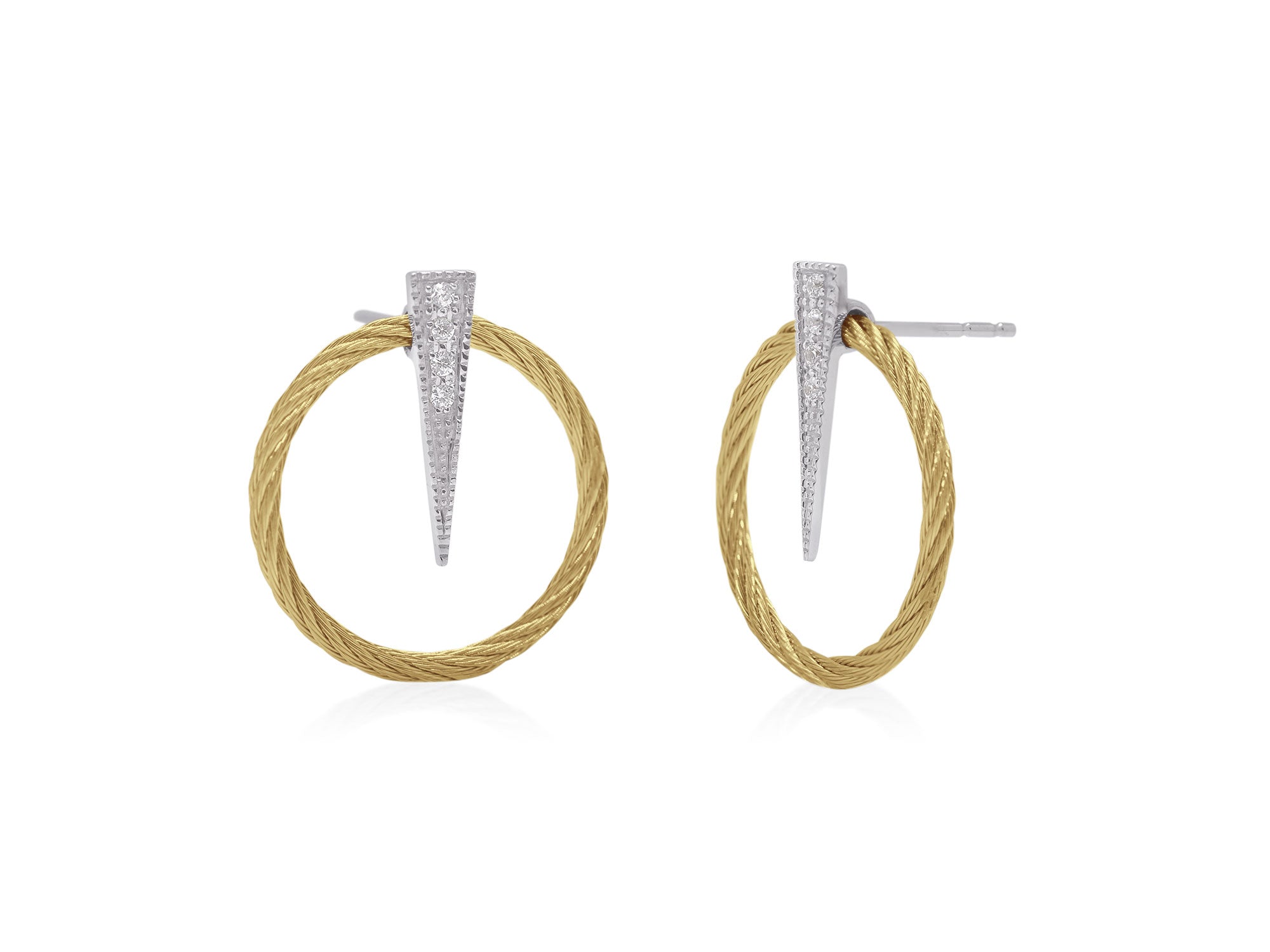 Yellow Cable Circle Spear Earrings with Diamonds