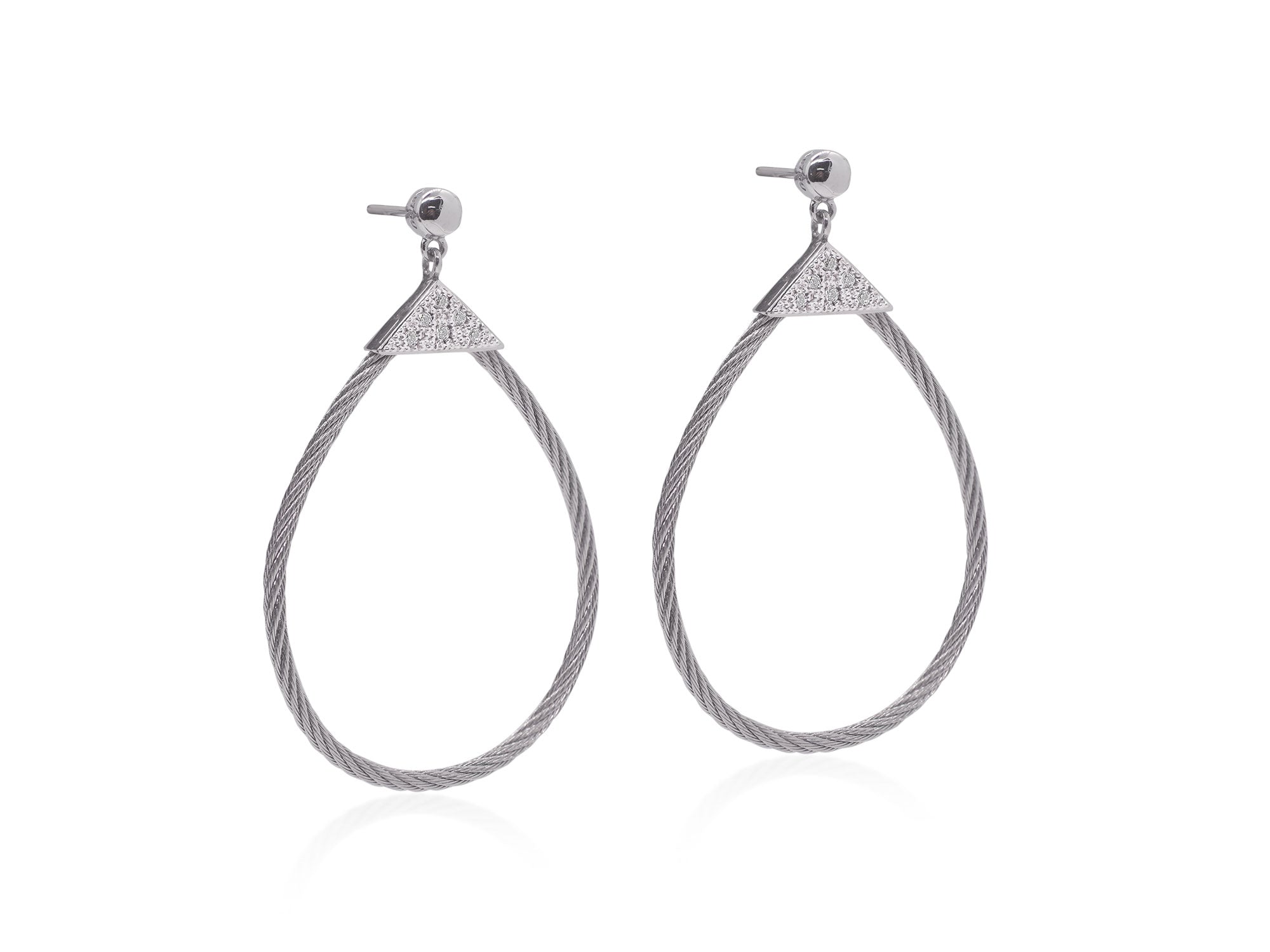 Grey Cable Triangle Teardrop Diamond Earrings with Diamonds