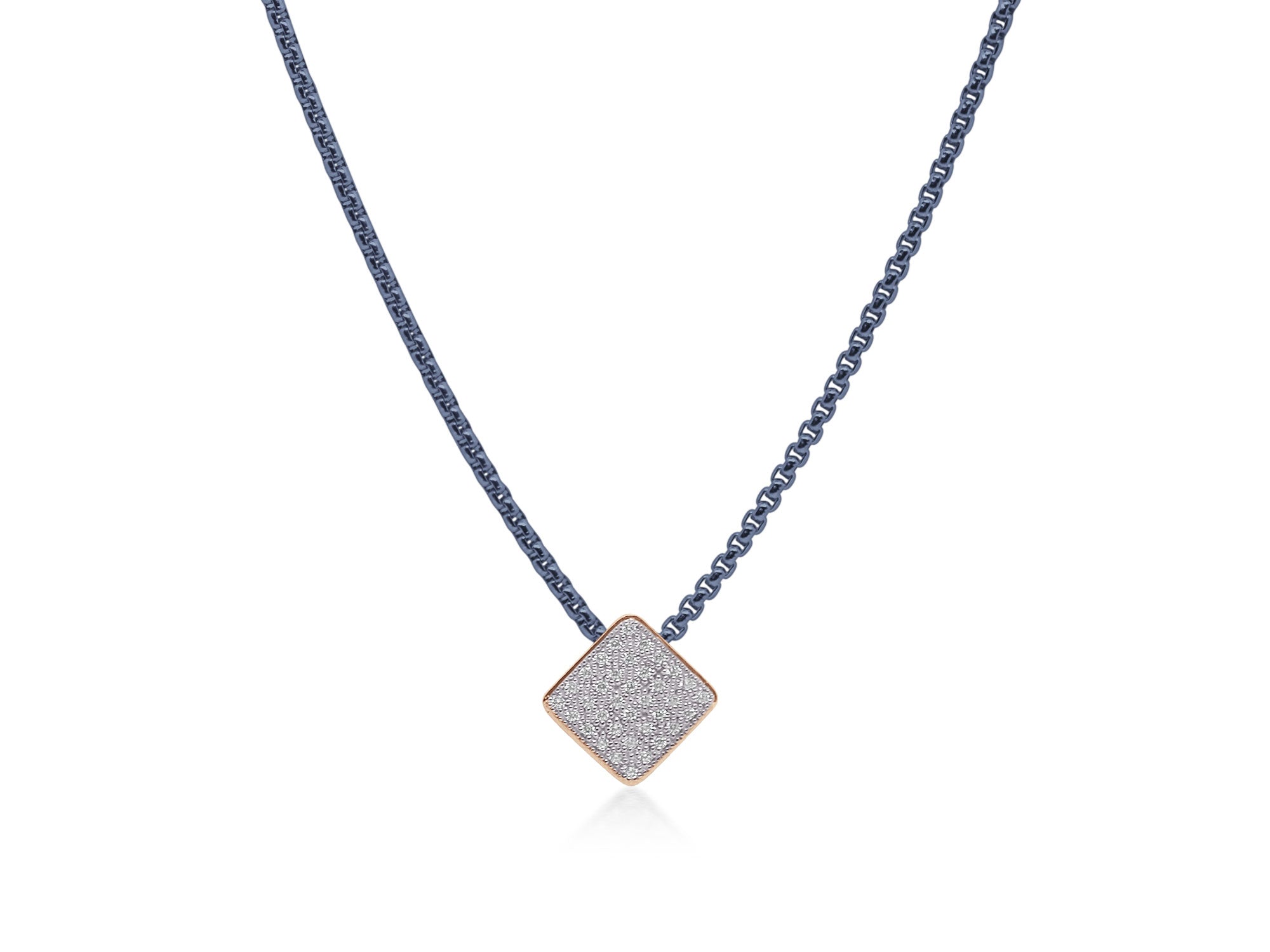 Blueberry Chain Square Necklace with Diamonds