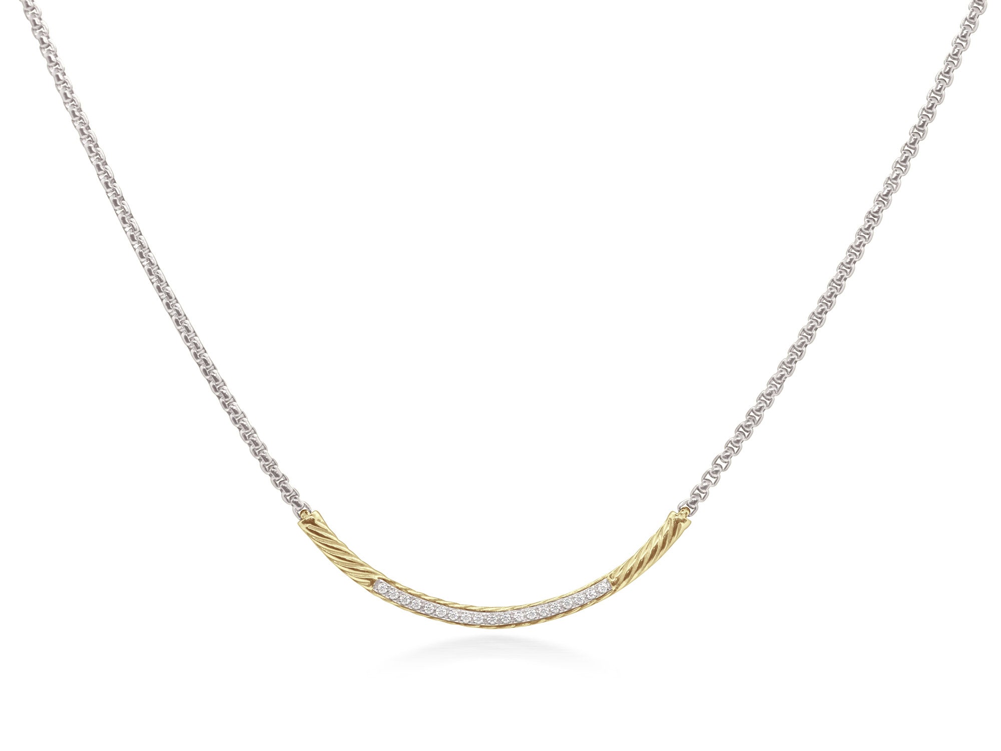 Grey Chain Curved Bar Necklace with Diamonds