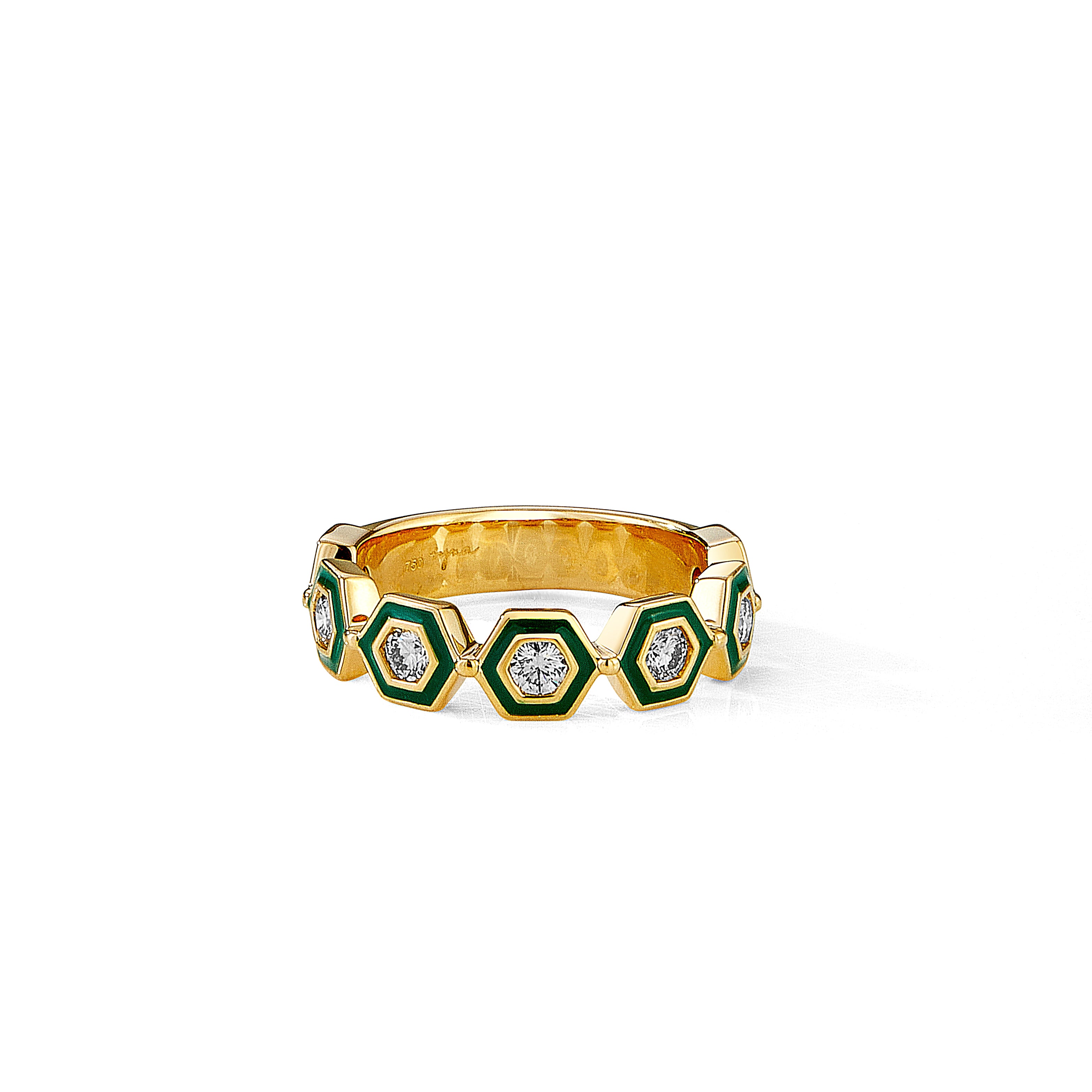 Hex Green Enamel Ring